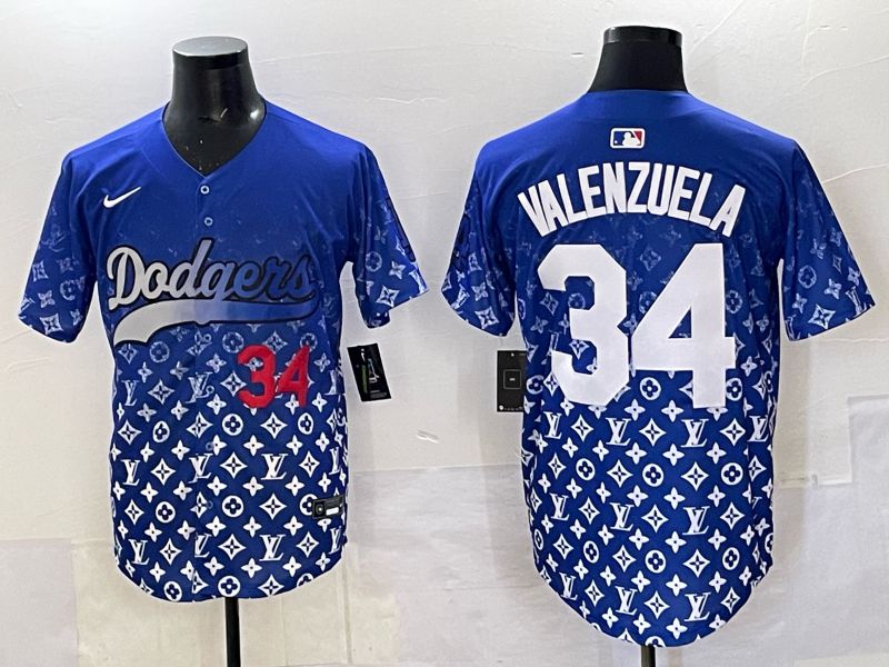 Men Los Angeles Dodgers 34 Valenzuela Blue Nike 2025 MLB jersey 03
